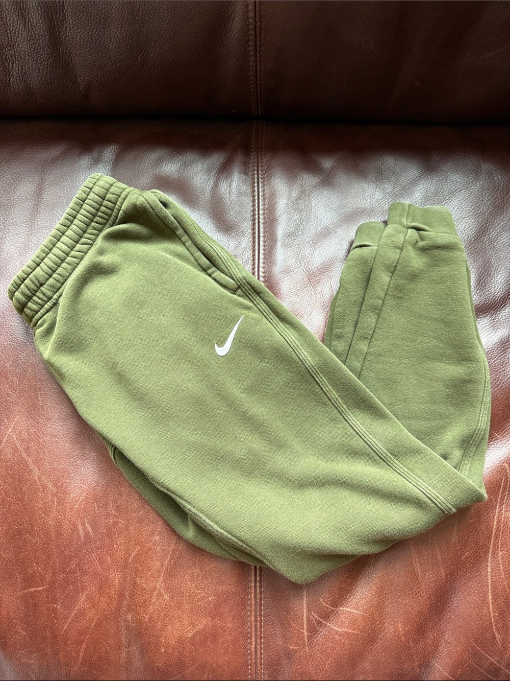 Nike Olive Green Fleece Joggers with White Swoosh